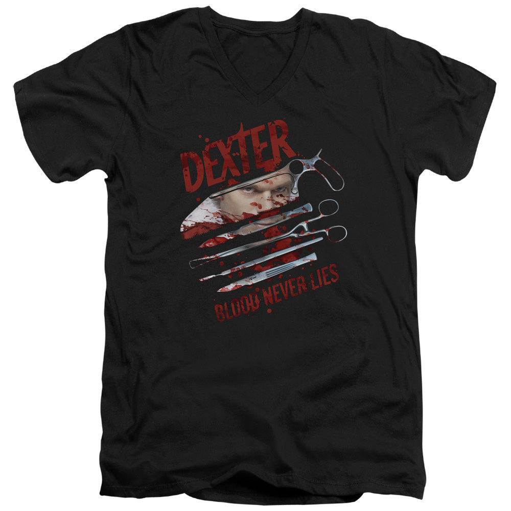 Dexter Slim Fit V-Neck T-Shirt Blood Never Lies Black Tee