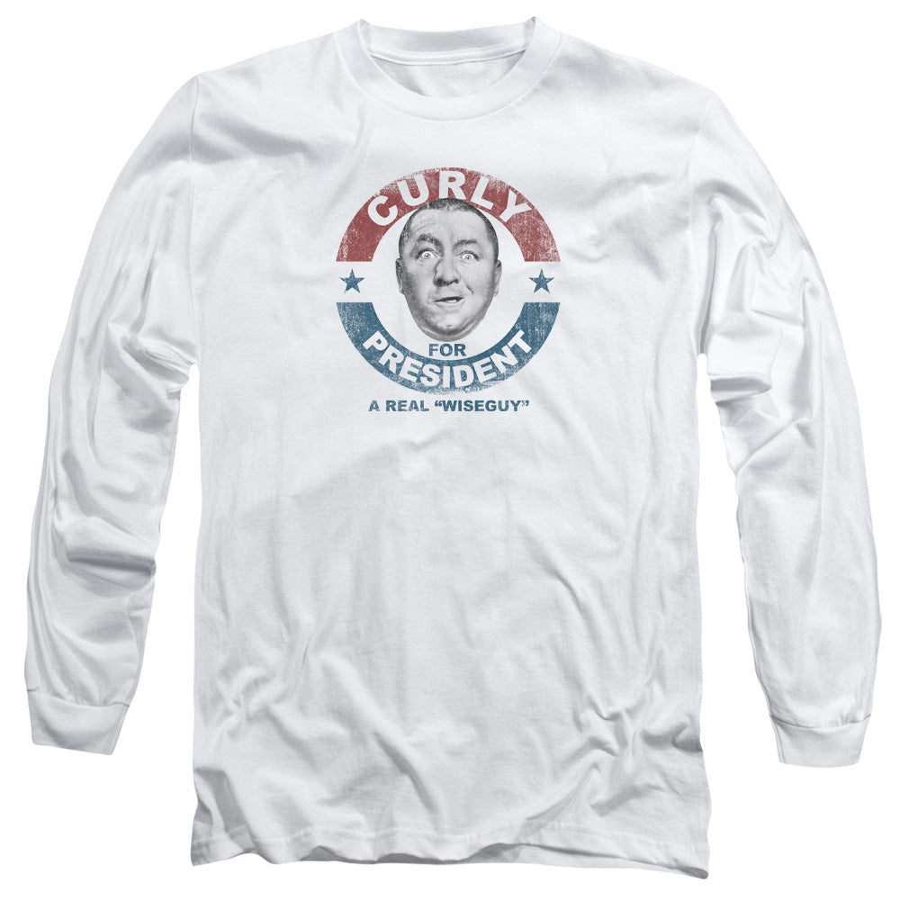 Three Stooges Long Sleeve T-Shirt Curly for President White Tee