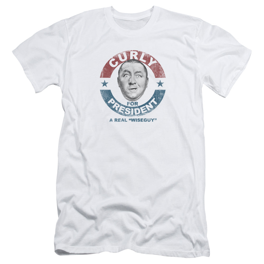 Three Stooges Slim Fit T-Shirt Curly for President White Tee