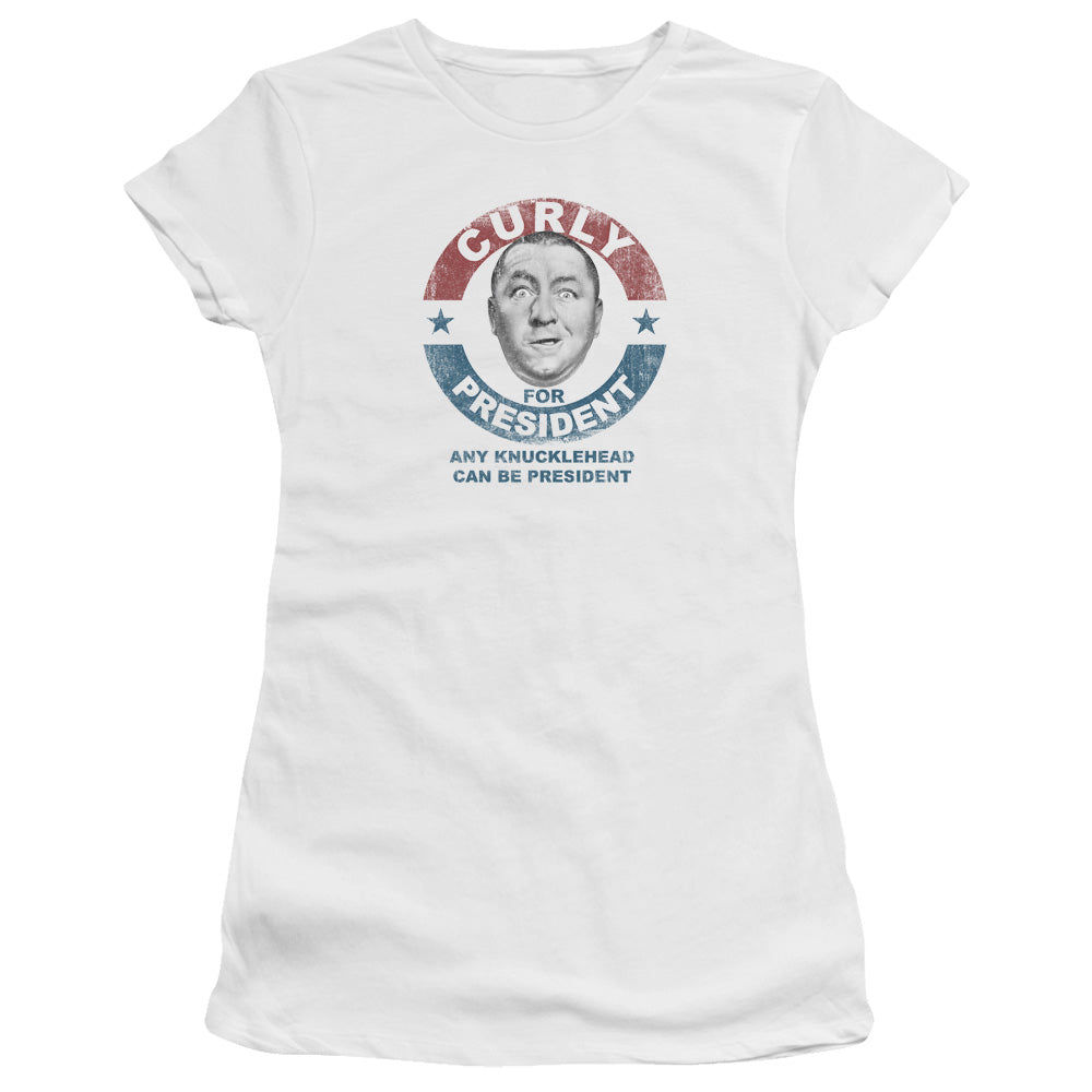 Three Stooges Juniors T-Shirt Curly Knucklehead President White Tee