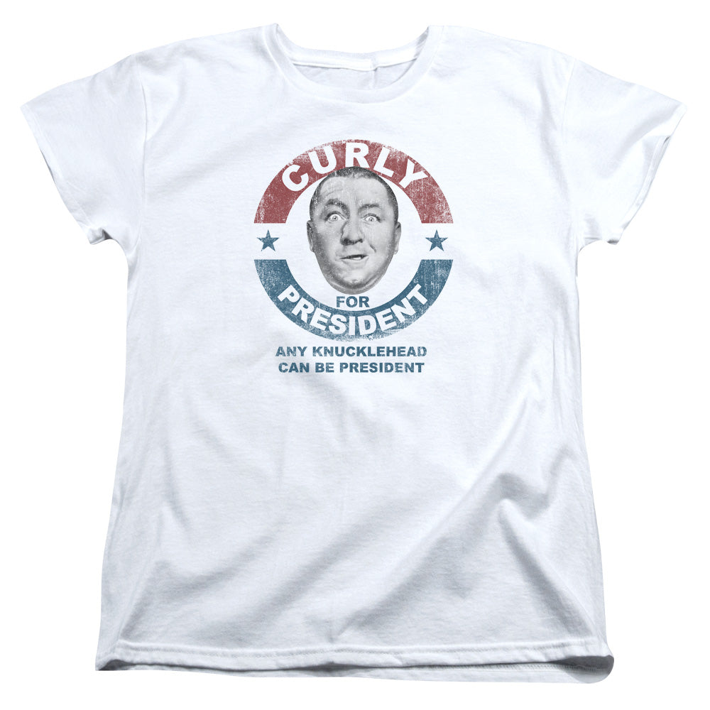 Three Stooges Womens T-Shirt Curly Knucklehead President White Tee