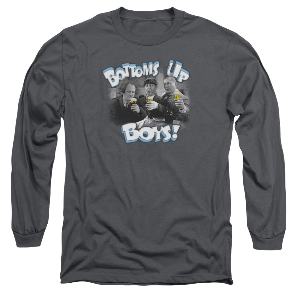 Three Stooges Long Sleeve T-Shirt Bottoms Up Boys Charcoal Tee