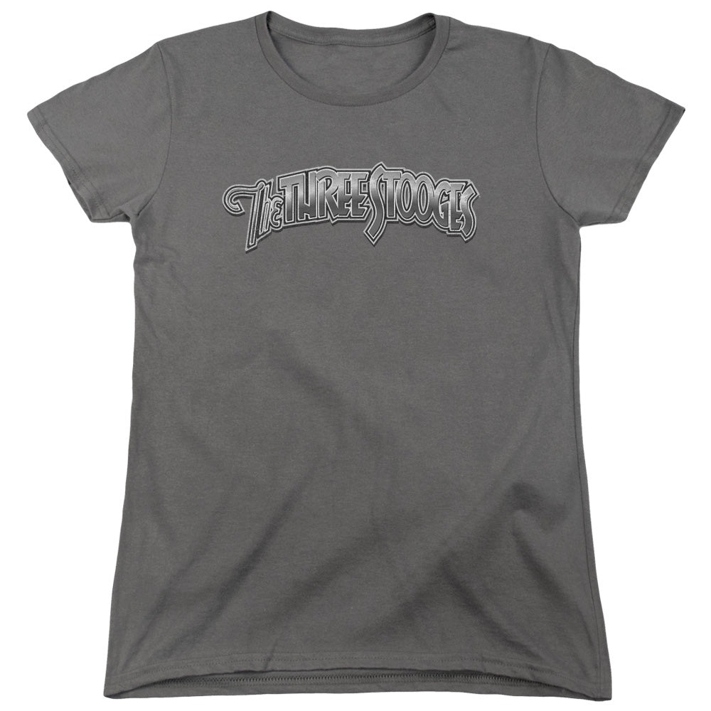 Three Stooges Womens T-Shirt Metallic Logo Charcoal Tee