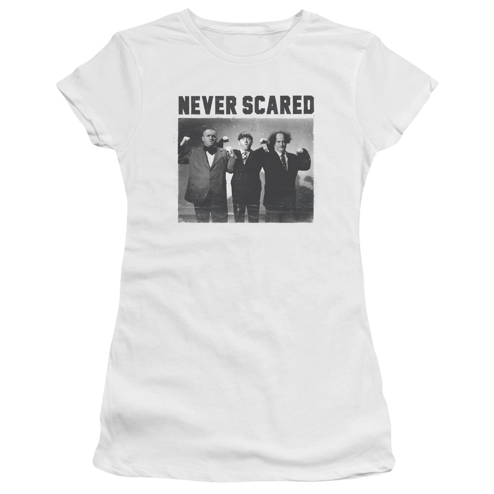 Three Stooges Juniors T-Shirt Never Scared White Tee