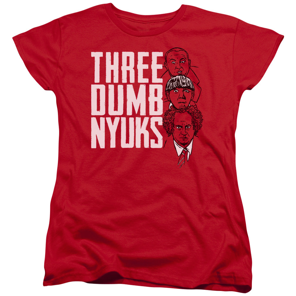 Three Stooges Womens T-Shirt Three Dumb NYUKS Red Tee