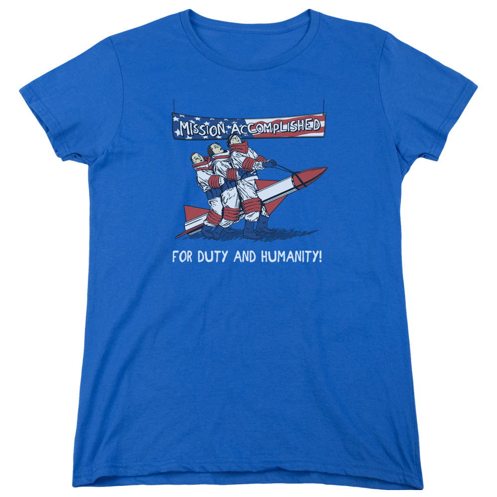 Three Stooges Womens T-Shirt Mission Accomplished Royal Tee