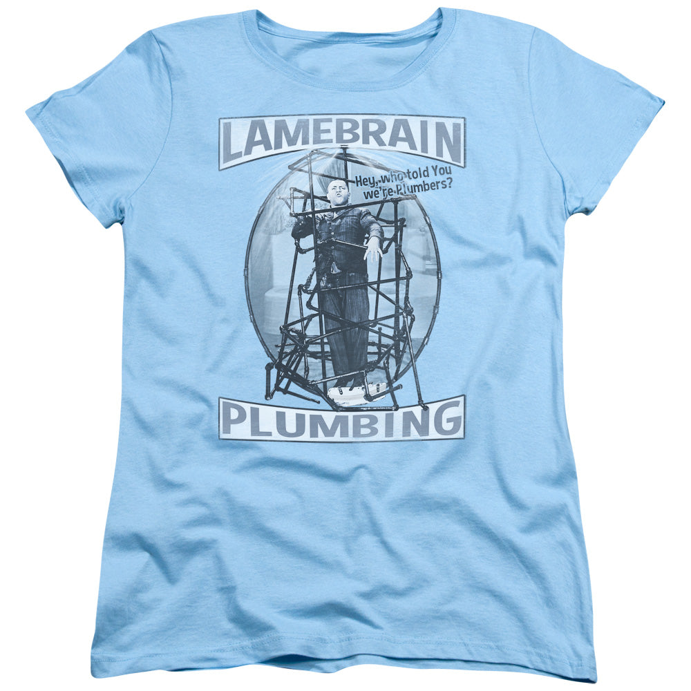 Three Stooges Womens T-Shirt Lame Brain Plumbing Light Blue Tee