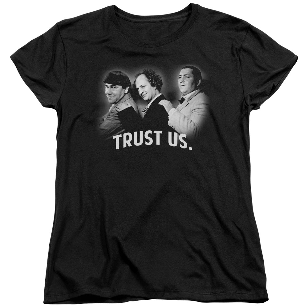 Three Stooges Womens T-Shirt Trust Us Black Tee