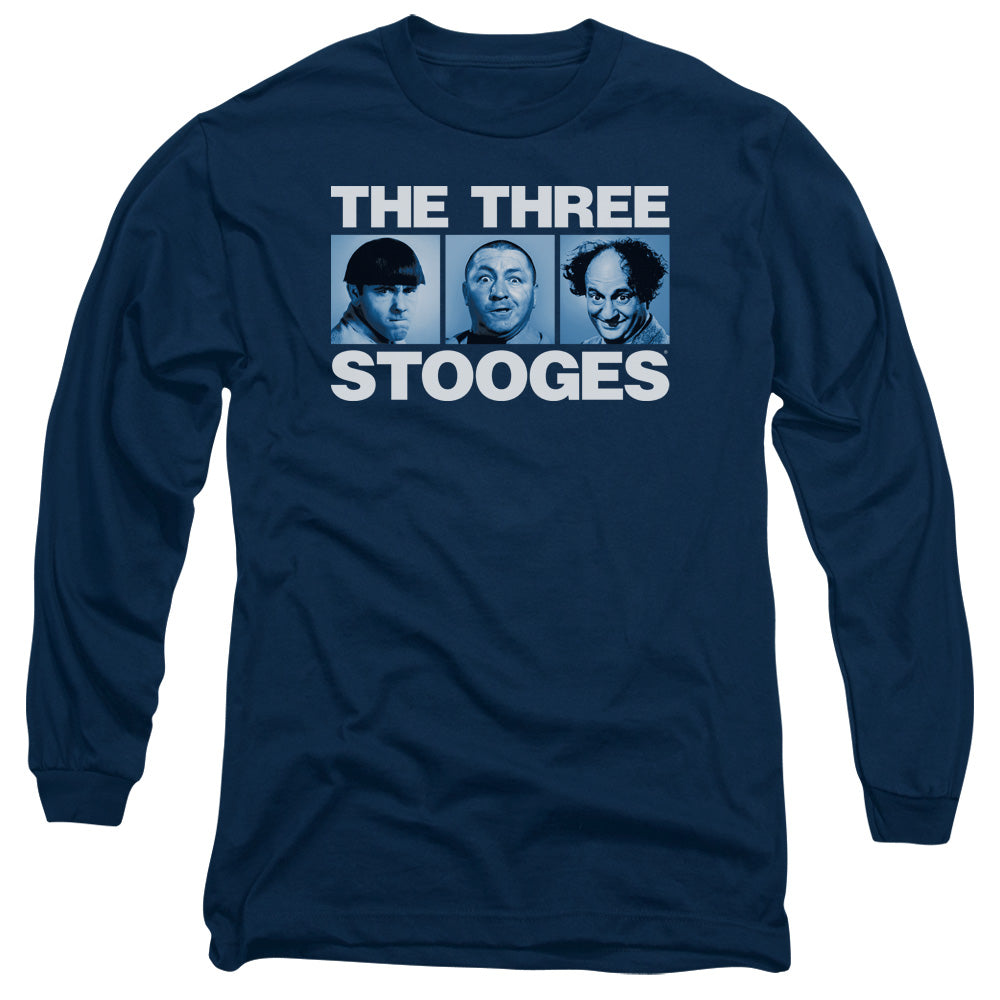 Three Stooges Long Sleeve T-Shirt Headshots Navy Tee