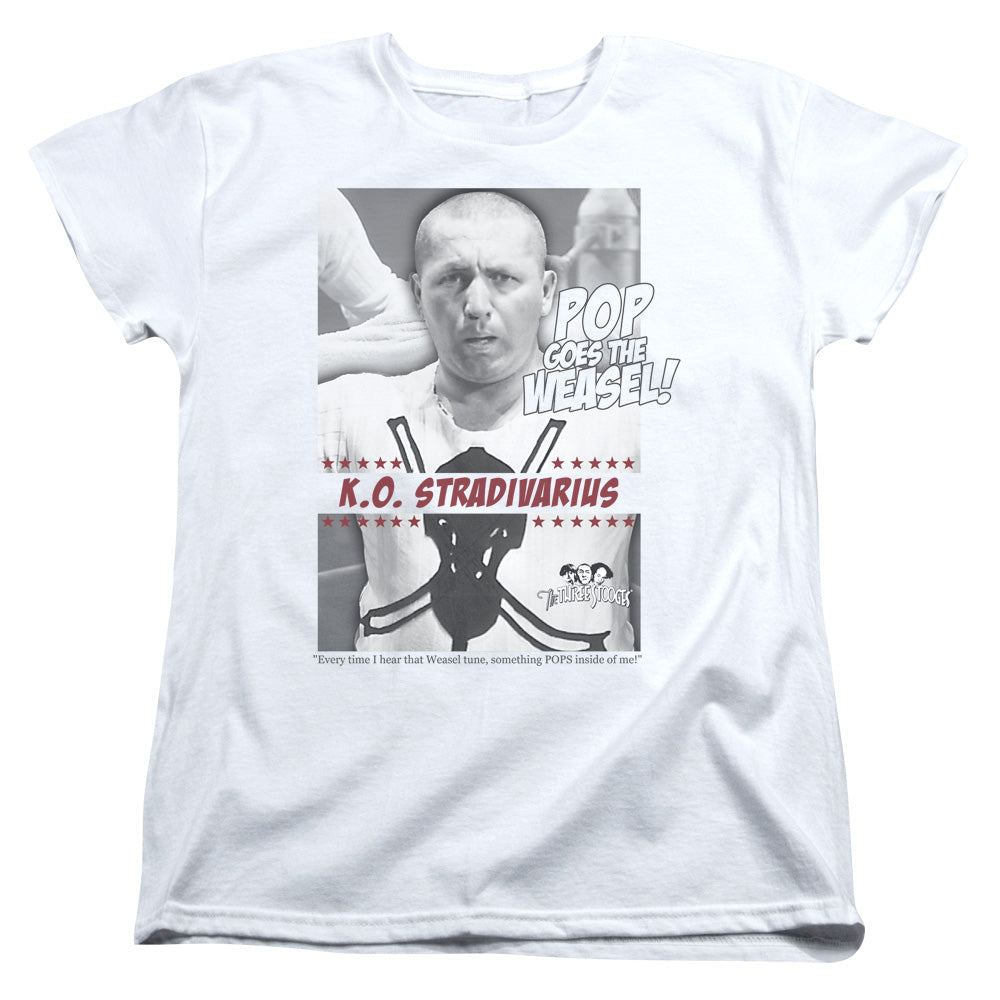 Three Stooges Womens T-Shirt Pop Goes the Weasel White Tee