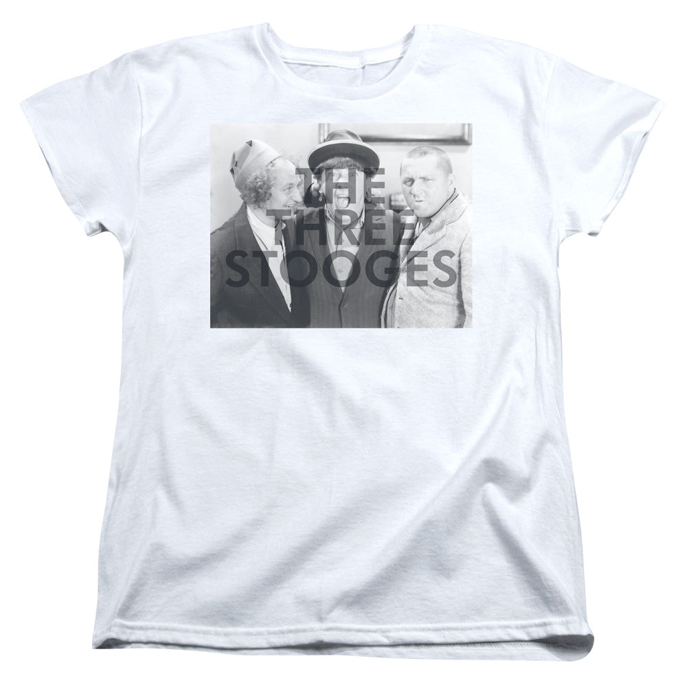 Three Stooges Womens T-Shirt Watermark White Tee