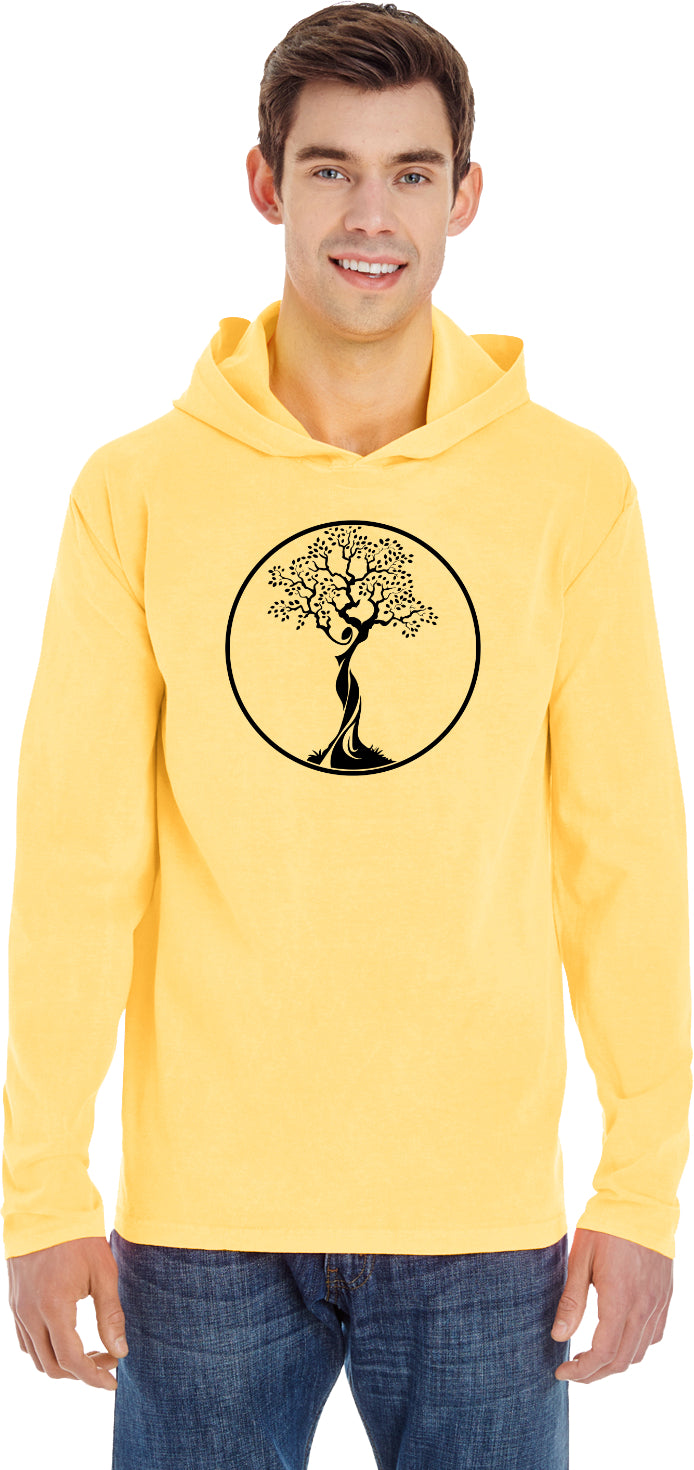 Black Tree of Life Circle Pigment Hoodie Yoga Tee Shirt
