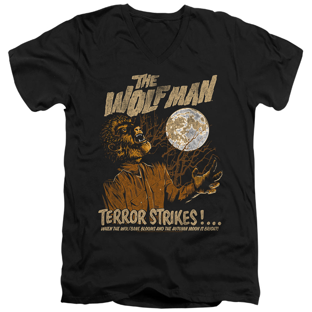 The Wolf Man Slim Fit V-Neck T-Shirt Terror Strikes Black Tee