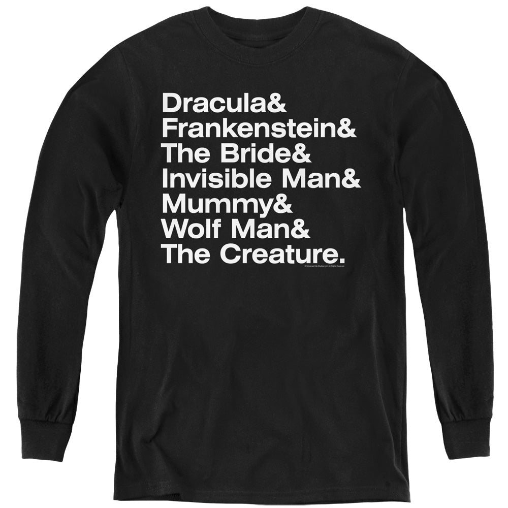 Universal Monsters Kids Long Sleeve Shirt Movies Black Tee