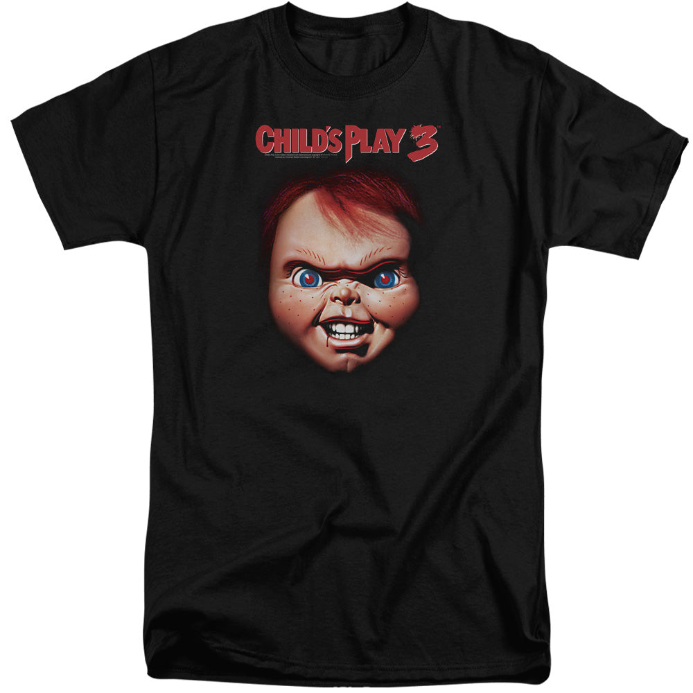 Childs Play Tall T-Shirt Chucky Close Up Black Tee