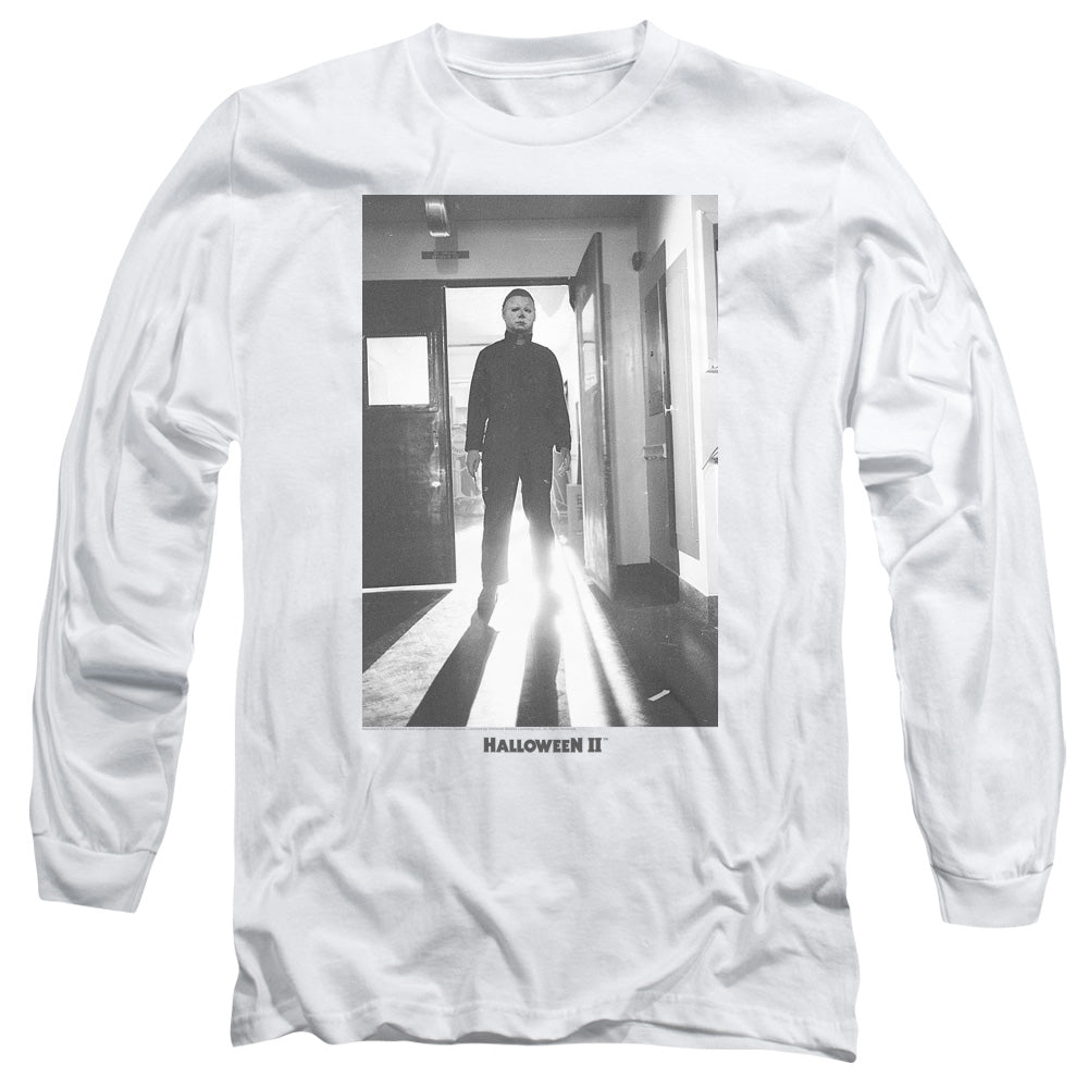 Halloween Long Sleeve T-Shirt Michael Myers in Doorway White Tee