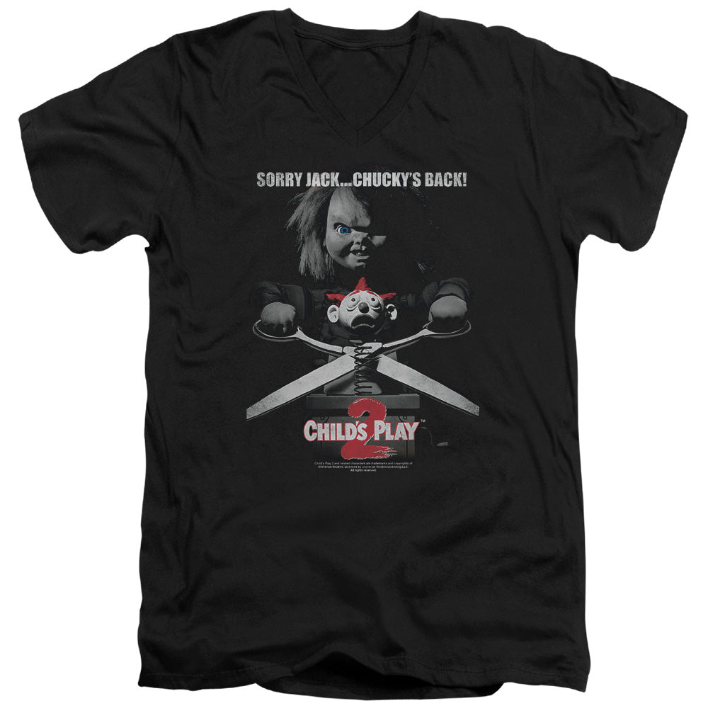 Childs Play Slim Fit V-Neck T-Shirt Sorry Jack Chuckys Back Black Tee