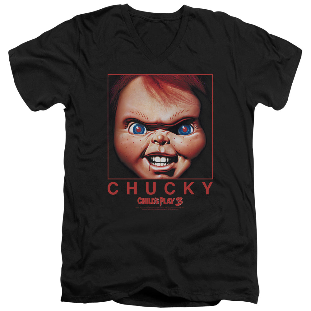 Childs Play Slim Fit V-Neck T-Shirt Chucky Portrait Black Tee