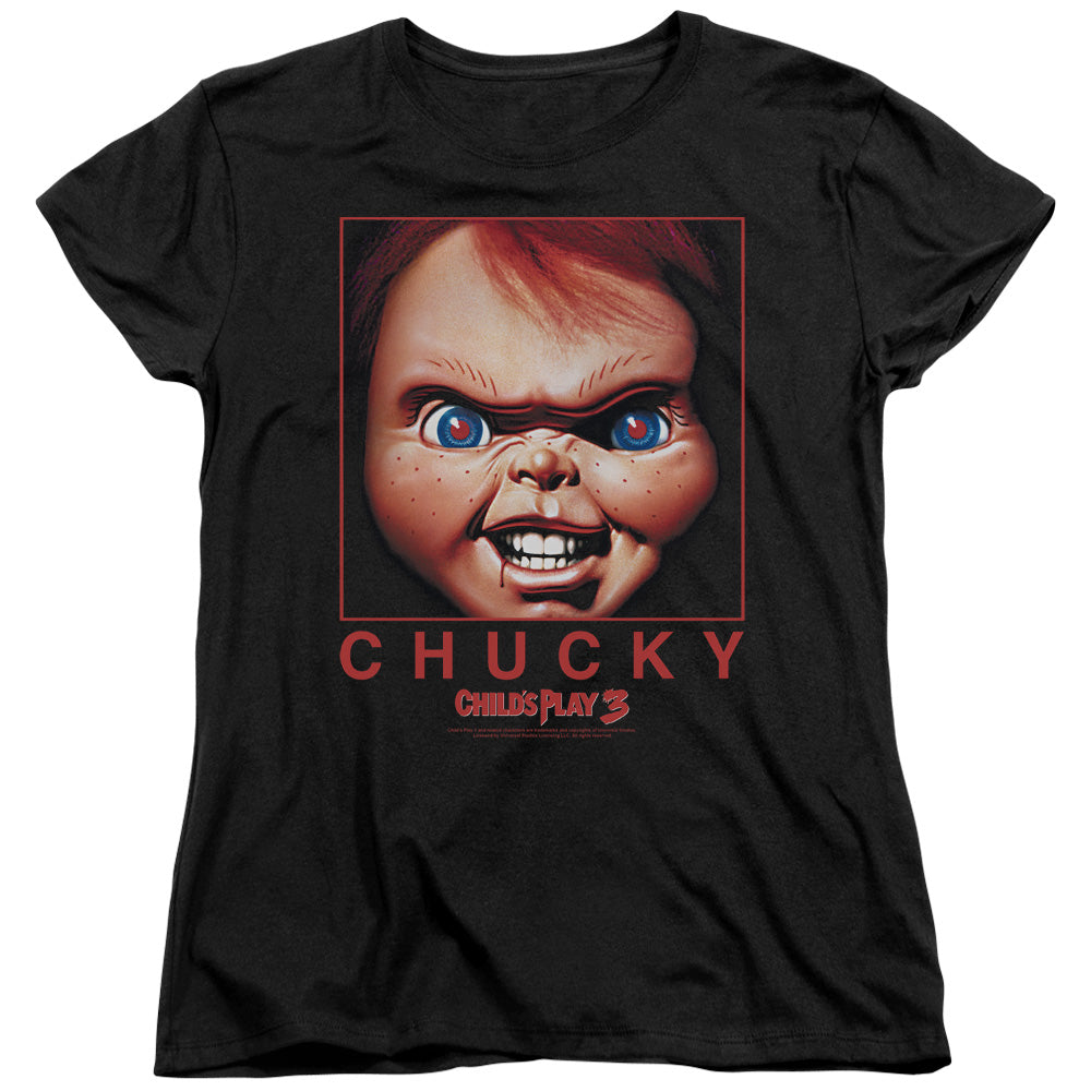 Childs Play Womens T-Shirt Chucky Portrait Black Tee