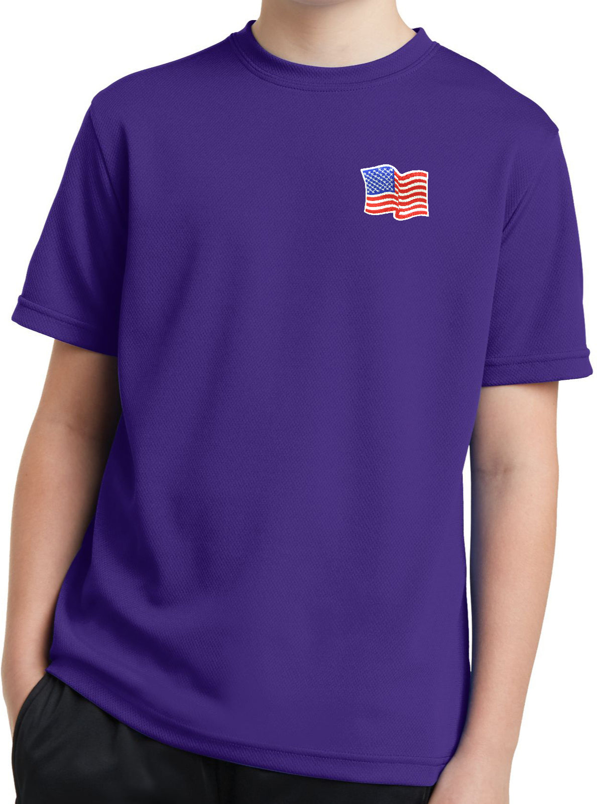 Kids Waving USA Flag T-shirt Patch Pocket Print Dry Wicking Tee