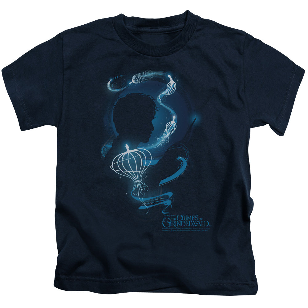 Fantastic Beasts 2 Boys T-Shirt Newt Silhouette Navy Tee