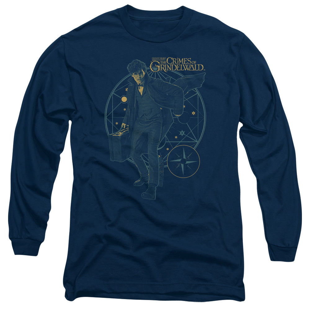 Fantastic Beasts 2 Long Sleeve Newt Holding Suitcase Navy Tee