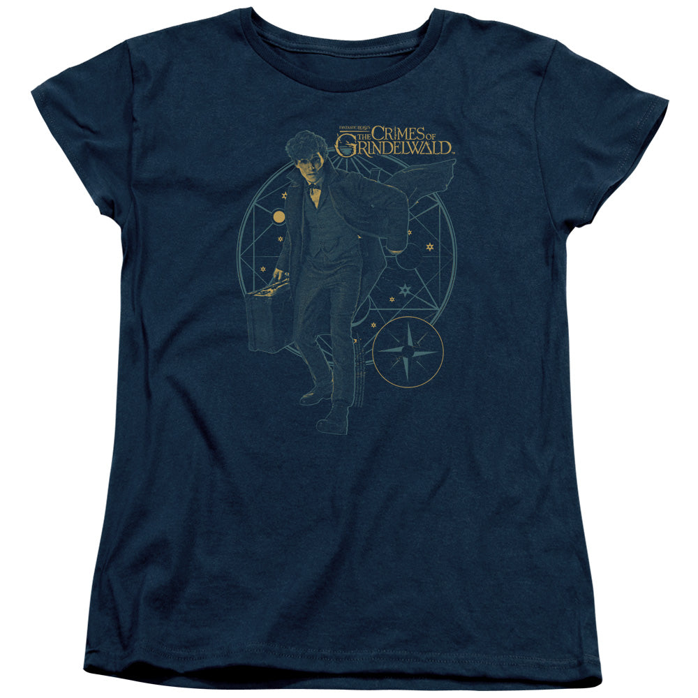 Fantastic Beasts 2 Womens T-Shirt Newt Holding Suitcase Navy Tee