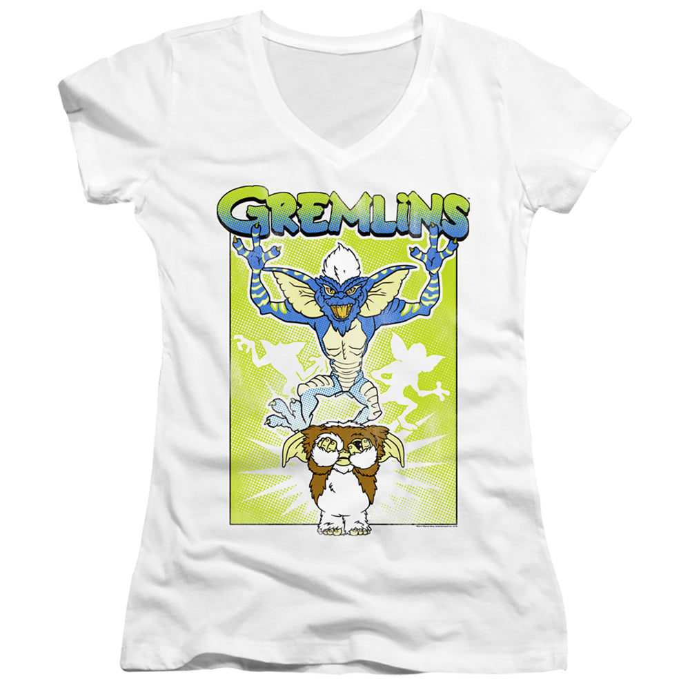 Gremlins Juniors V-Neck T-Shirt Scared Gizmo White Tee