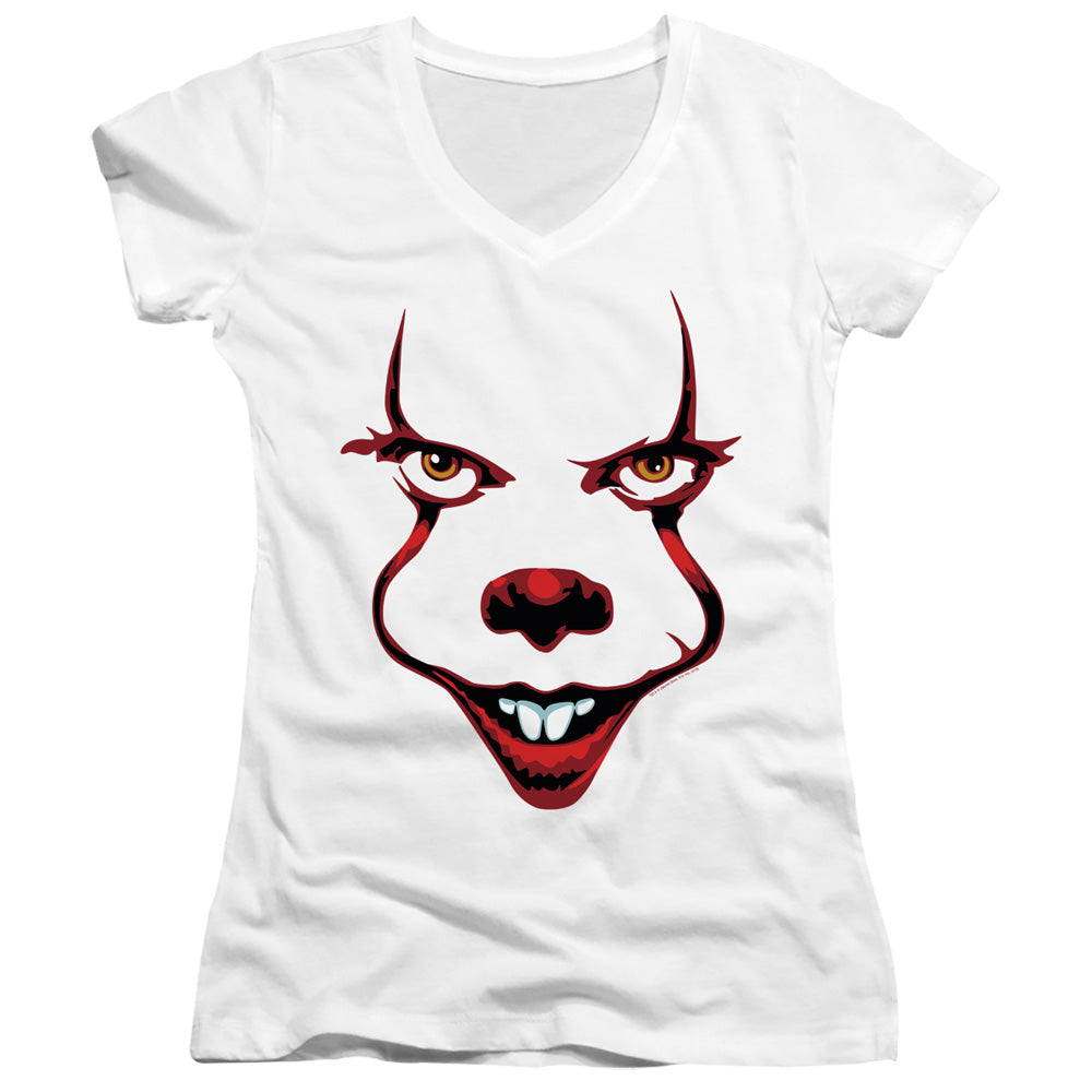 IT Chapter Two Juniors V-Neck T-Shirt Pennywise Face White Tee