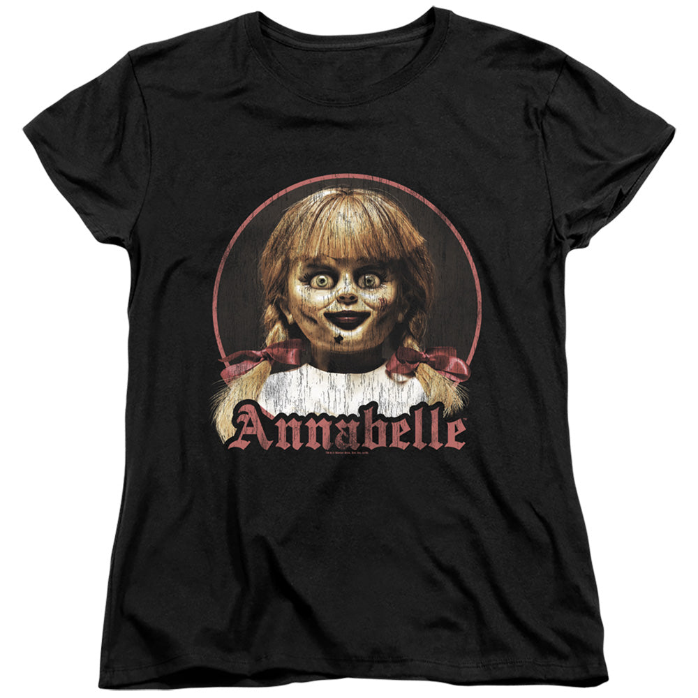 Annabelle Womens T-Shirt Vintage Doll Portrait Black Tee