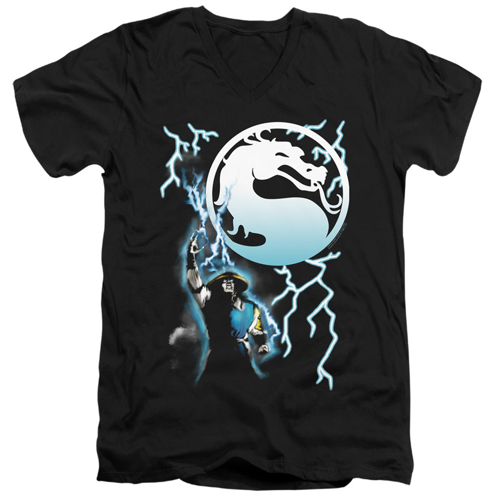 Mortal Kombat Klassic Slim Fit V-Neck T-Shirt Raiden Black Tee