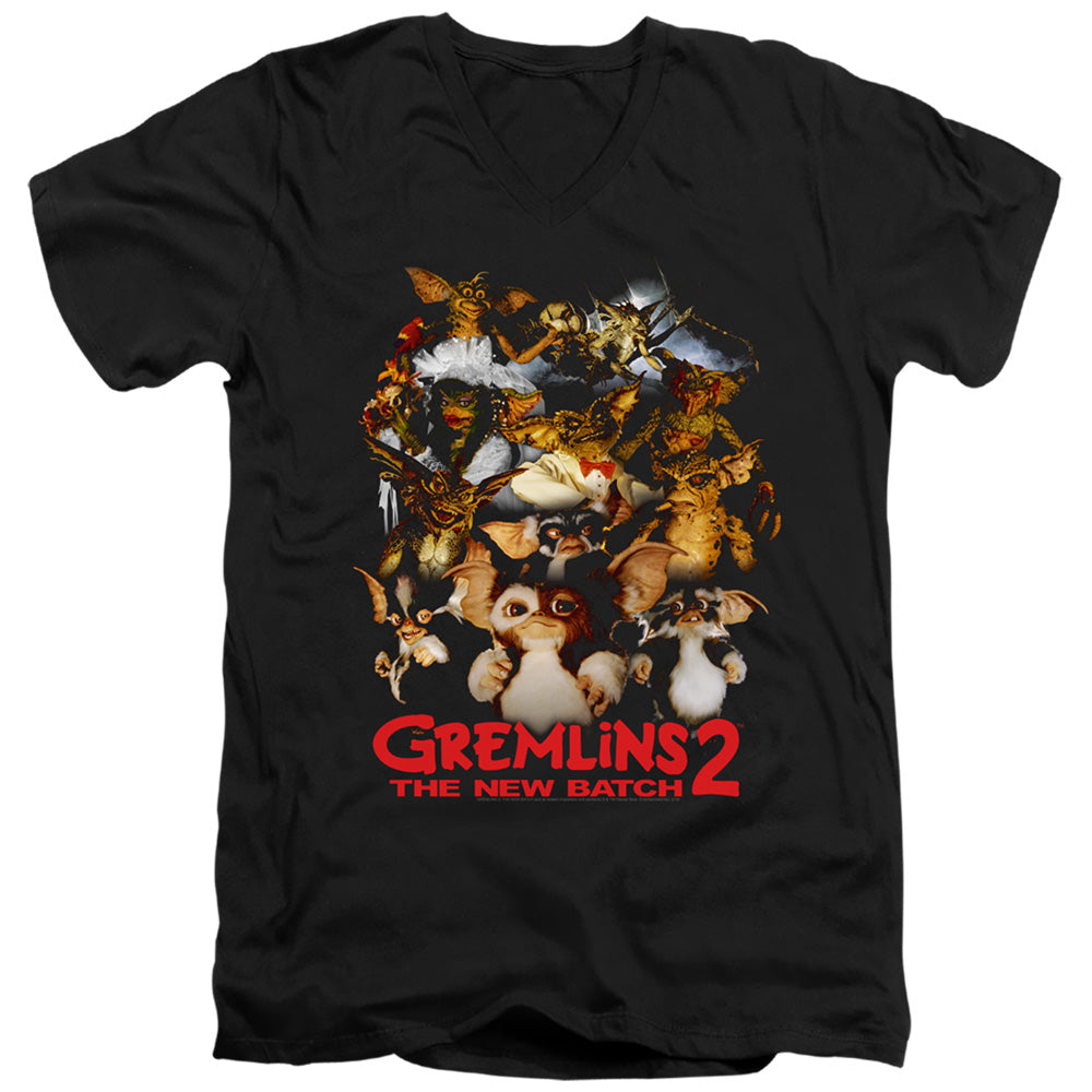 Gremlins 2 Slim Fit V-Neck T-Shirt Mogwai Crew Black Tee