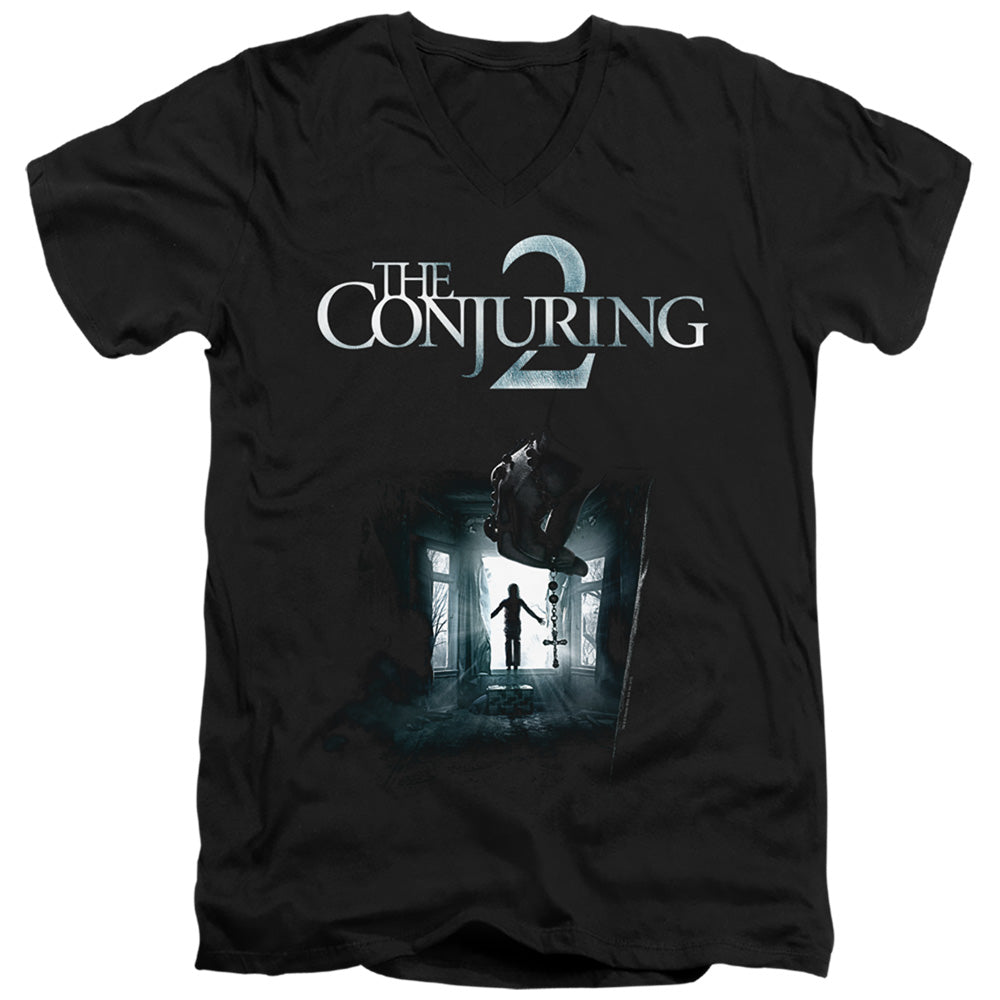 The Conjuring 2 Slim Fit V-Neck T-Shirt Movie Poster Black Tee