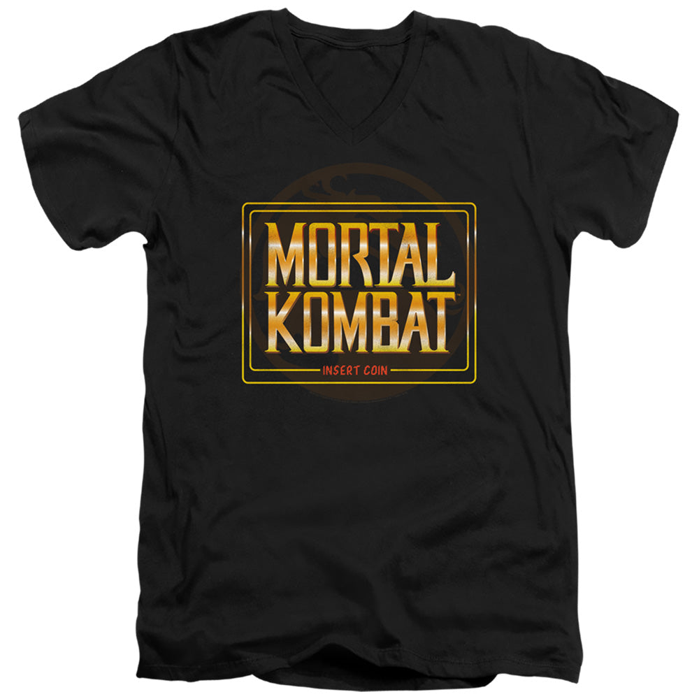 Mortal Kombat Klassic Slim Fit V-Neck T-Shirt Insert Coin Black Tee