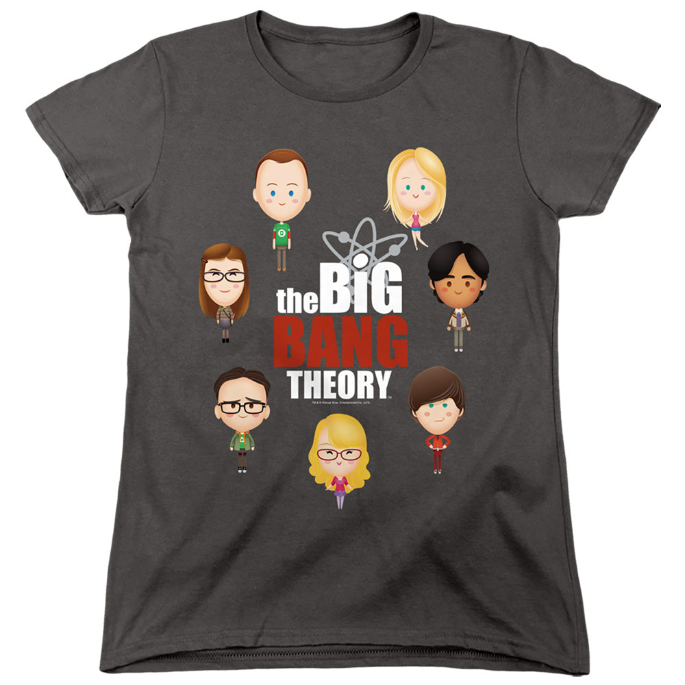 The Big Bang Theory Womens T-Shirt Cartoon Characters Charcoal Tee