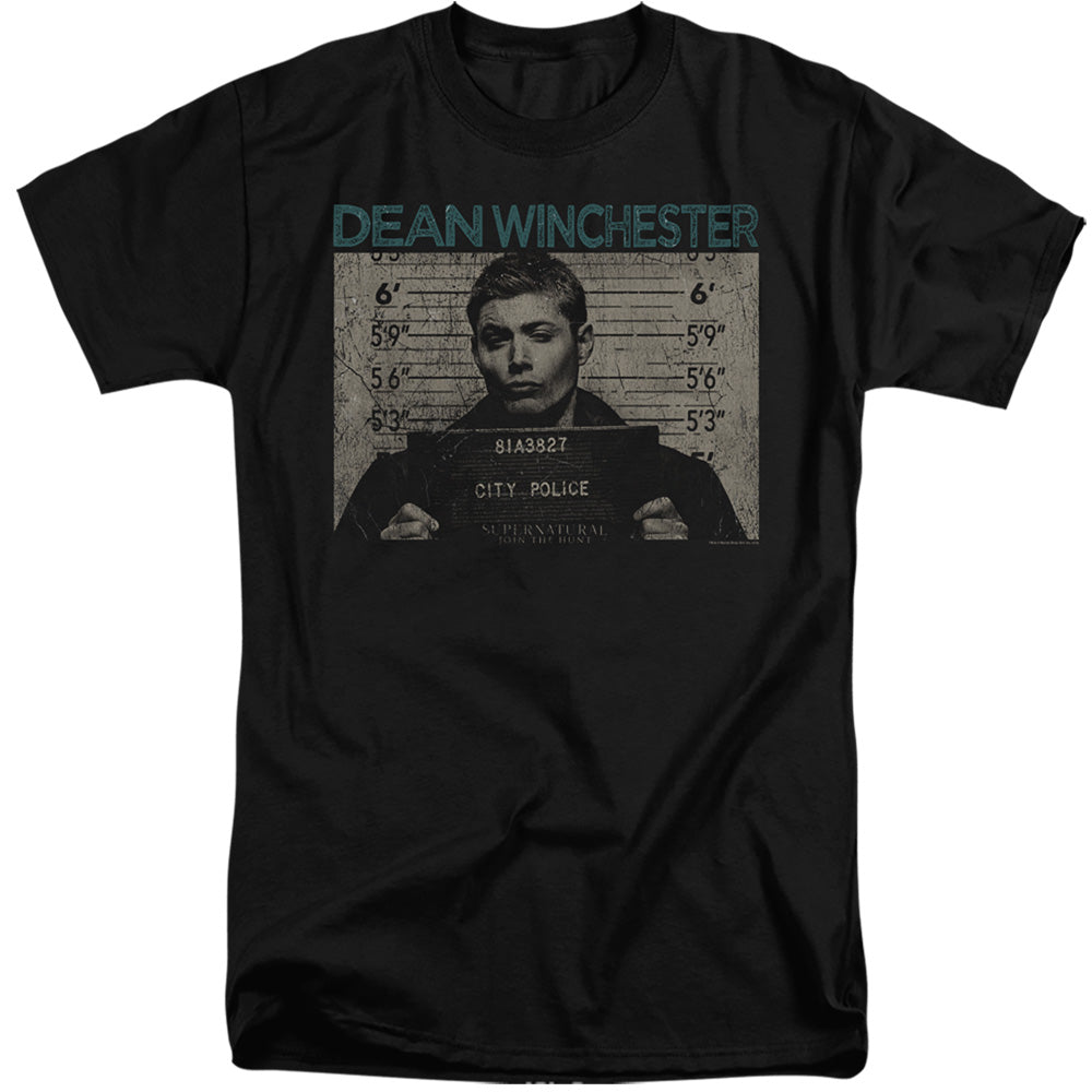 Supernatural Tall T-Shirt Dean Winchester Mug Shot Black Tee