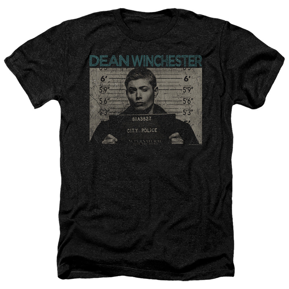 Supernatural Heather T-Shirt Dean Winchester Mug Shot Black Tee