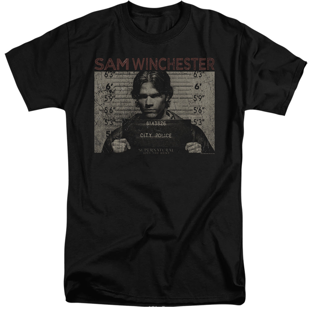 Supernatural Tall T-Shirt Sam Winchester Mug Shot Black Tee