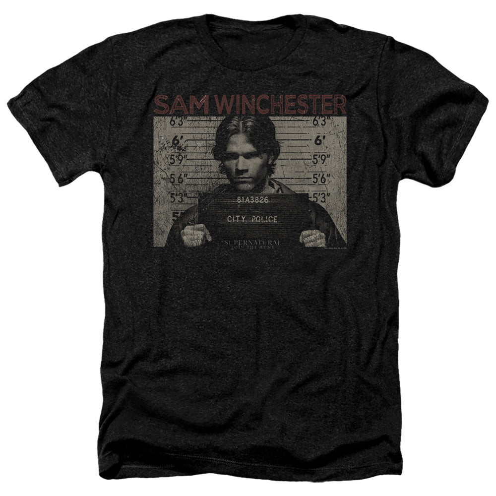 Supernatural Heather T-Shirt Sam Winchester Mug Shot Black Tee