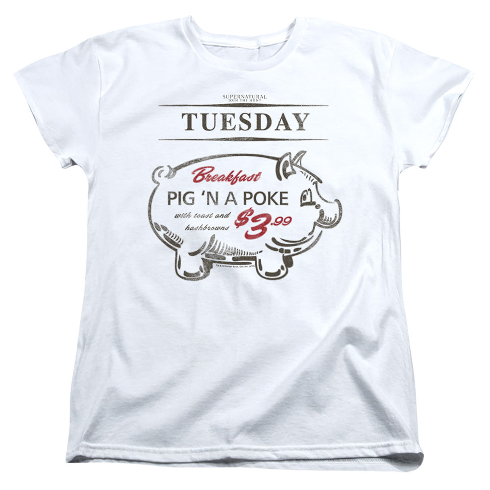 Supernatural Womens T-Shirt Pig in a Poke White Tee