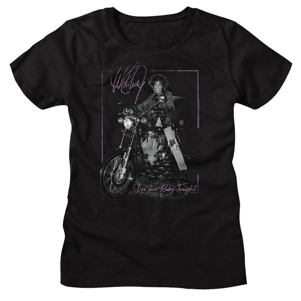 Whitney Houston Ladies T-Shirt Vintage I'm Your Baby Tonight Motorcycle Tee