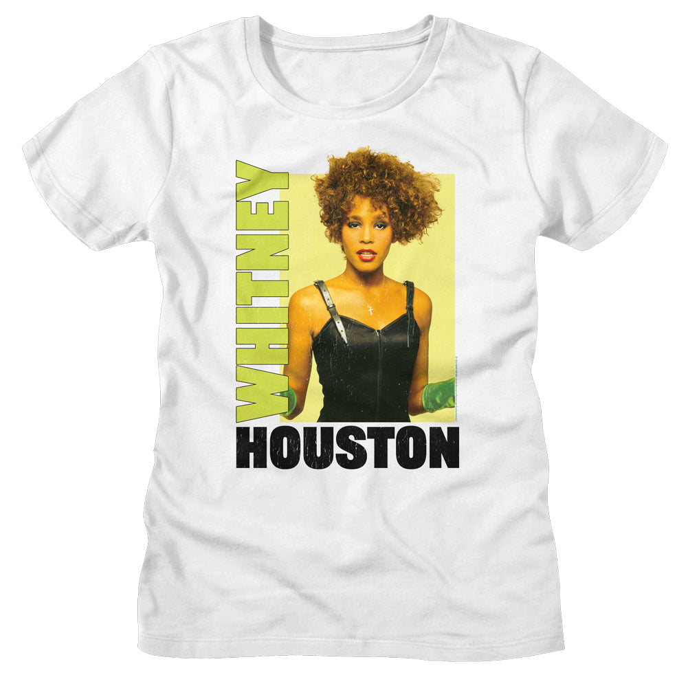 Whitney Houston Ladies T-Shirt Green Gloves Photo Tee