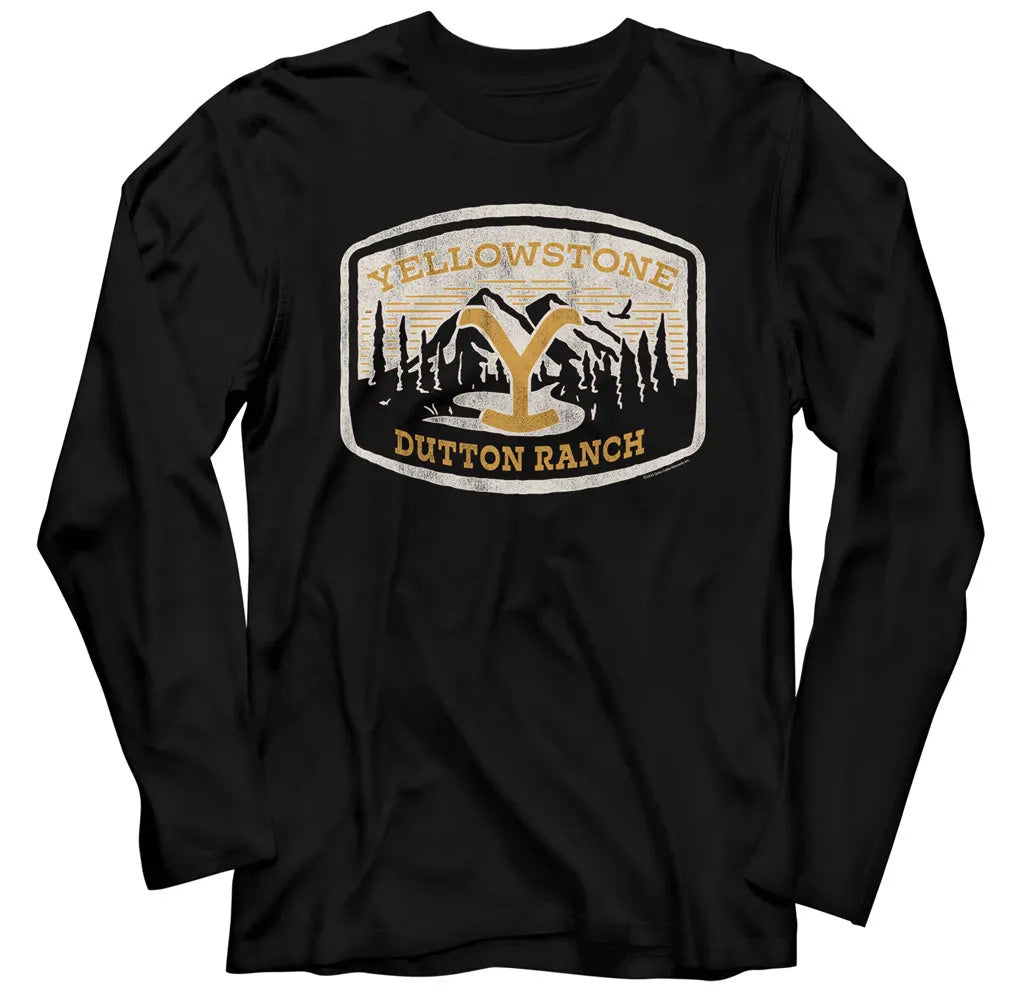 Yellowstone Long Sleeve T-Shirt Vintage Dutton Ranch Patch Black Tee