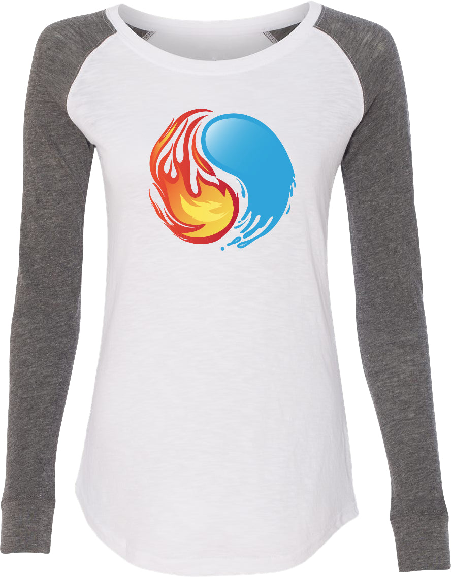 Womens Yoga T-shirt Yin Yang Fire and Water Preppy Patch Tee