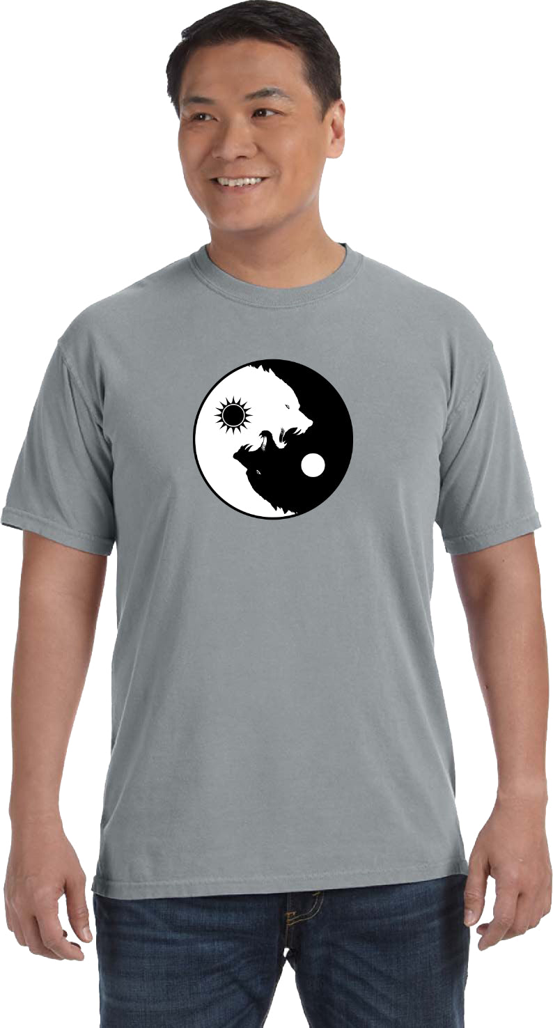 Yin Yang Wolves Heavyweight Pigment Dye Yoga Tee Shirt