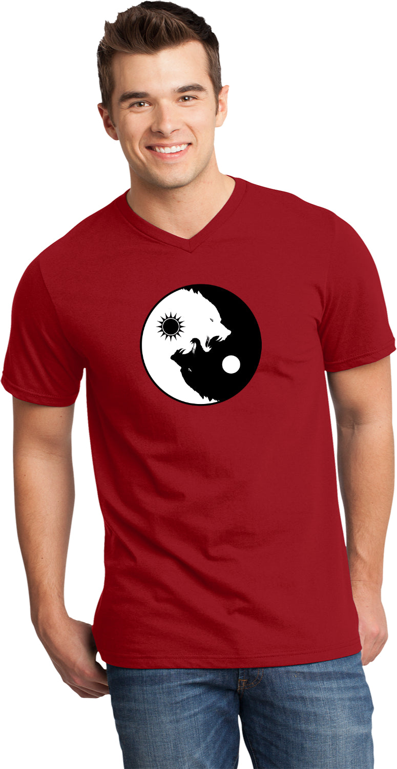 Yin Yang Wolves Important V-neck Yoga Tee Shirt