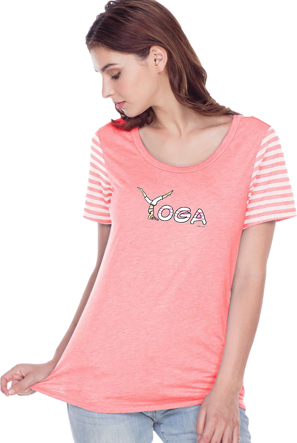 Yoga Spelling Striped Multi-Contrast Yoga Tee Shirt