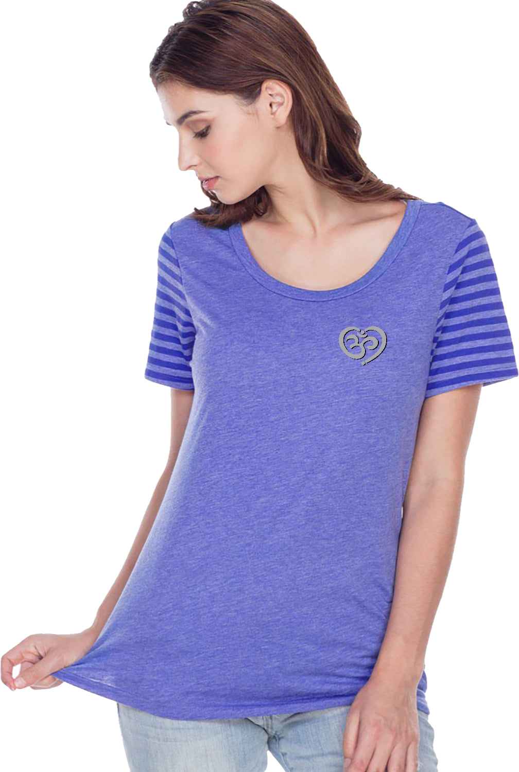 OM Heart Pocket Print Striped Multi-Contrast Yoga Tee