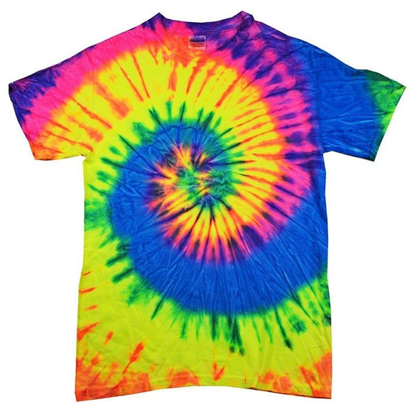 Adult 100% Cotton Colorful Tie Dye Vibrant Shirt - Neon Rainbow
