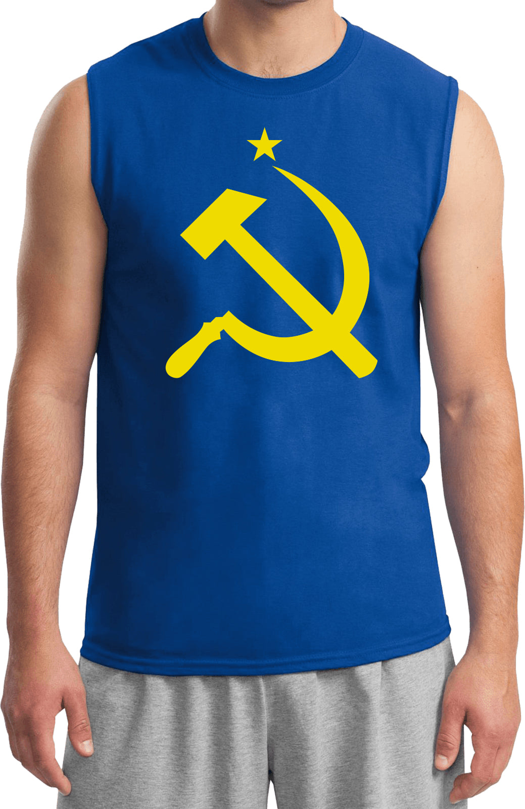 Soviet Union T-shirt Yellow Hammer and Sickle Muscle Tee